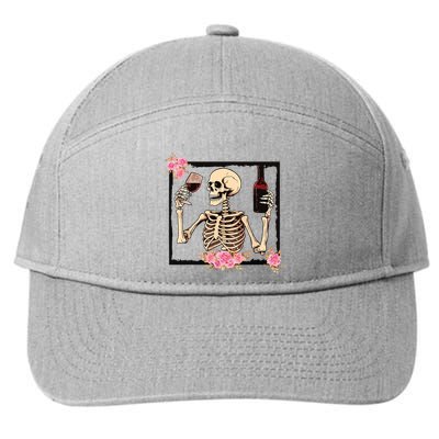 Halloween Funny Hallowine Floral Skeleton Drinking Wine 7-Panel Snapback Hat