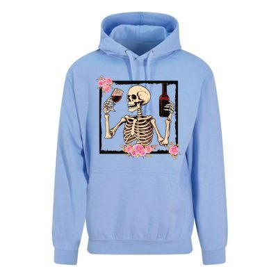 Halloween Funny Hallowine Floral Skeleton Drinking Wine Unisex Surf Hoodie