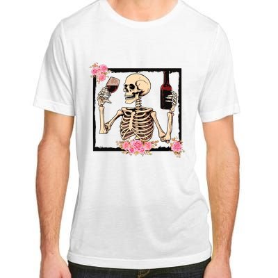 Halloween Funny Hallowine Floral Skeleton Drinking Wine Adult ChromaSoft Performance T-Shirt