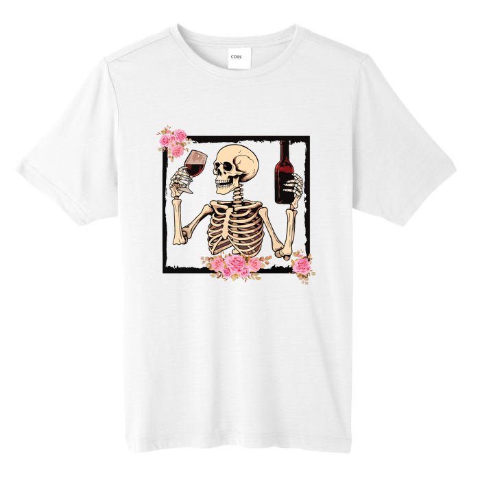 Halloween Funny Hallowine Floral Skeleton Drinking Wine Tall Fusion ChromaSoft Performance T-Shirt