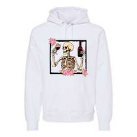 Halloween Funny Hallowine Floral Skeleton Drinking Wine Premium Hoodie