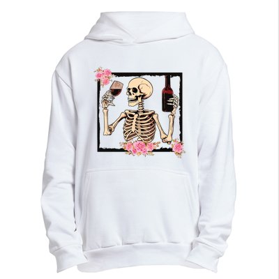 Halloween Funny Hallowine Floral Skeleton Drinking Wine Urban Pullover Hoodie