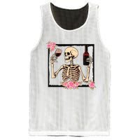 Halloween Funny Hallowine Floral Skeleton Drinking Wine Mesh Reversible Basketball Jersey Tank