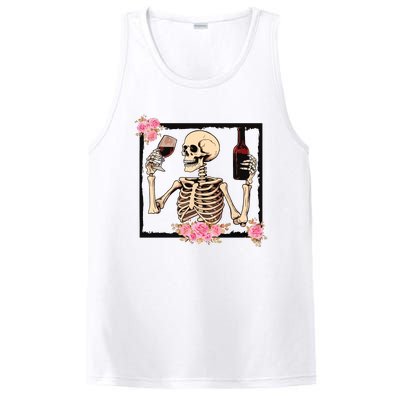 Halloween Funny Hallowine Floral Skeleton Drinking Wine PosiCharge Competitor Tank