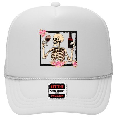 Halloween Funny Hallowine Floral Skeleton Drinking Wine Trucker Hat