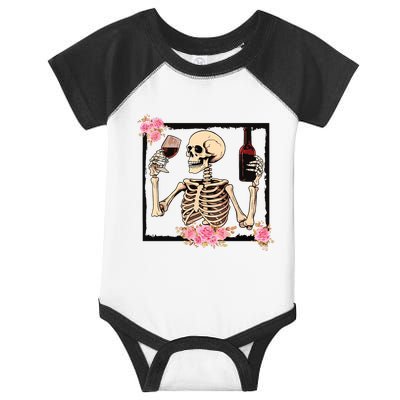 Halloween Funny Hallowine Floral Skeleton Drinking Wine Infant Baby Jersey Bodysuit