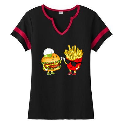 Hamburger Fries High Five Cool Fun Combo Snacks Funny Gift Ladies Halftime Notch Neck Tee