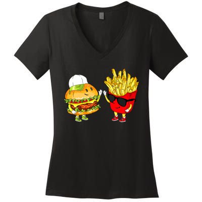 Hamburger Fries High Five Cool Fun Combo Snacks Funny Gift Women's V-Neck T-Shirt