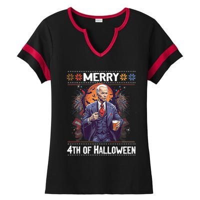 Halloween Funny Happy 4th Of July Anti Joe Biden Funny Biden Meme Ladies Halftime Notch Neck Tee