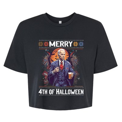 Halloween Funny Happy 4th Of July Anti Joe Biden Funny Biden Meme Bella+Canvas Jersey Crop Tee