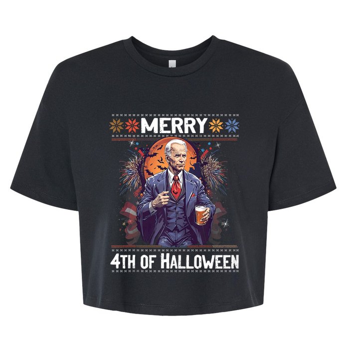 Halloween Funny Happy 4th Of July Anti Joe Biden Funny Biden Meme Bella+Canvas Jersey Crop Tee