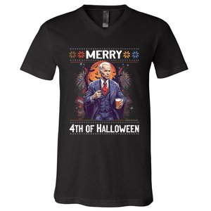 Halloween Funny Happy 4th Of July Anti Joe Biden Funny Biden Meme V-Neck T-Shirt