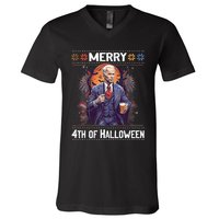 Halloween Funny Happy 4th Of July Anti Joe Biden Funny Biden Meme V-Neck T-Shirt