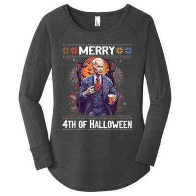 Halloween Funny Happy 4th Of July Anti Joe Biden Funny Biden Meme Women's Perfect Tri Tunic Long Sleeve Shirt