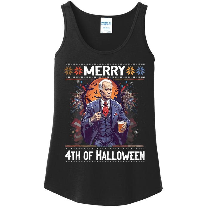 Halloween Funny Happy 4th Of July Anti Joe Biden Funny Biden Meme Ladies Essential Tank