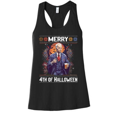 Halloween Funny Happy 4th Of July Anti Joe Biden Funny Biden Meme Women's Racerback Tank