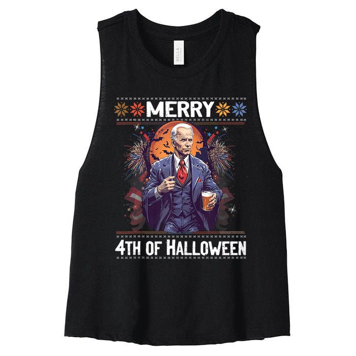 Halloween Funny Happy 4th Of July Anti Joe Biden Funny Biden Meme Women's Racerback Cropped Tank