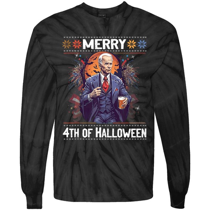 Halloween Funny Happy 4th Of July Anti Joe Biden Funny Biden Meme Tie-Dye Long Sleeve Shirt