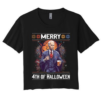 Halloween Funny Happy 4th Of July Anti Joe Biden Funny Biden Meme Women's Crop Top Tee