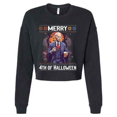 Halloween Funny Happy 4th Of July Anti Joe Biden Funny Biden Meme Cropped Pullover Crew