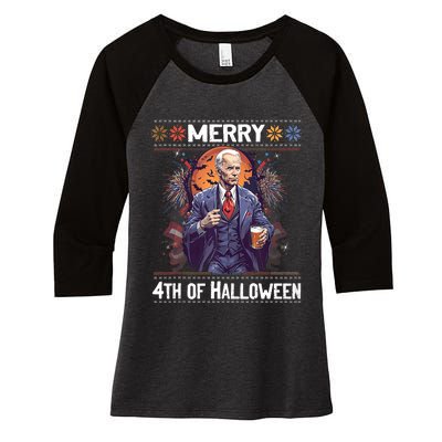 Halloween Funny Happy 4th Of July Anti Joe Biden Funny Biden Meme Women's Tri-Blend 3/4-Sleeve Raglan Shirt