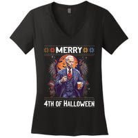 Halloween Funny Happy 4th Of July Anti Joe Biden Funny Biden Meme Women's V-Neck T-Shirt