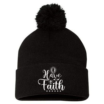 Have Faith Pom Pom 12in Knit Beanie