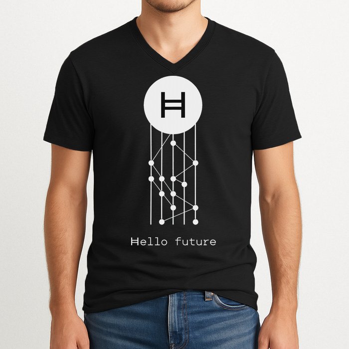 Hello Future Hbar Hedera Hashgraph Solana Kaspa Xrp Crypto V-Neck T-Shirt