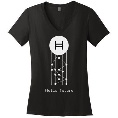 Hello Future Hbar Hedera Hashgraph Solana Kaspa Xrp Crypto Women's V-Neck T-Shirt