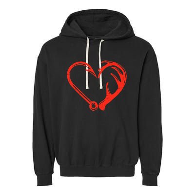 Heart Fishing Hook Valentines Day Cool Fisherman Angler Garment-Dyed Fleece Hoodie