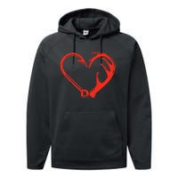 Heart Fishing Hook Valentines Day Cool Fisherman Angler Performance Fleece Hoodie