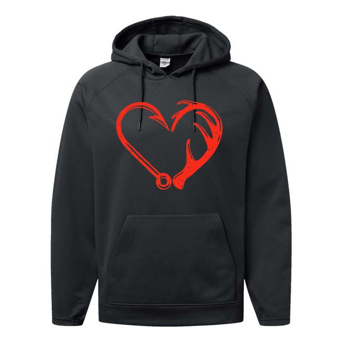 Heart Fishing Hook Valentines Day Cool Fisherman Angler Performance Fleece Hoodie