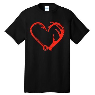 Heart Fishing Hook Valentines Day Cool Fisherman Angler Tall T-Shirt