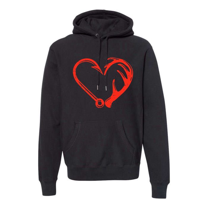 Heart Fishing Hook Valentines Day Cool Fisherman Angler Premium Hoodie