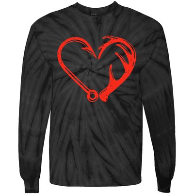 Heart Fishing Hook Valentines Day Cool Fisherman Angler Tie-Dye Long Sleeve Shirt