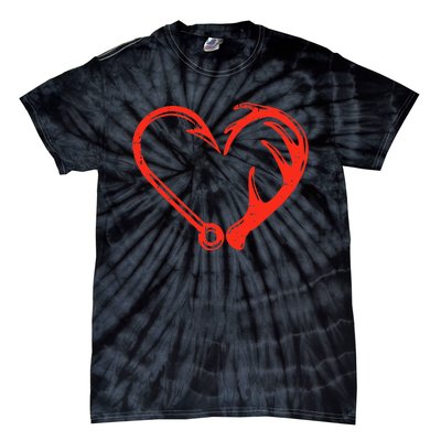 Heart Fishing Hook Valentines Day Cool Fisherman Angler Tie-Dye T-Shirt