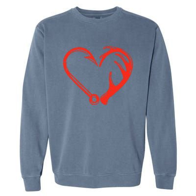 Heart Fishing Hook Valentines Day Cool Fisherman Angler Garment-Dyed Sweatshirt