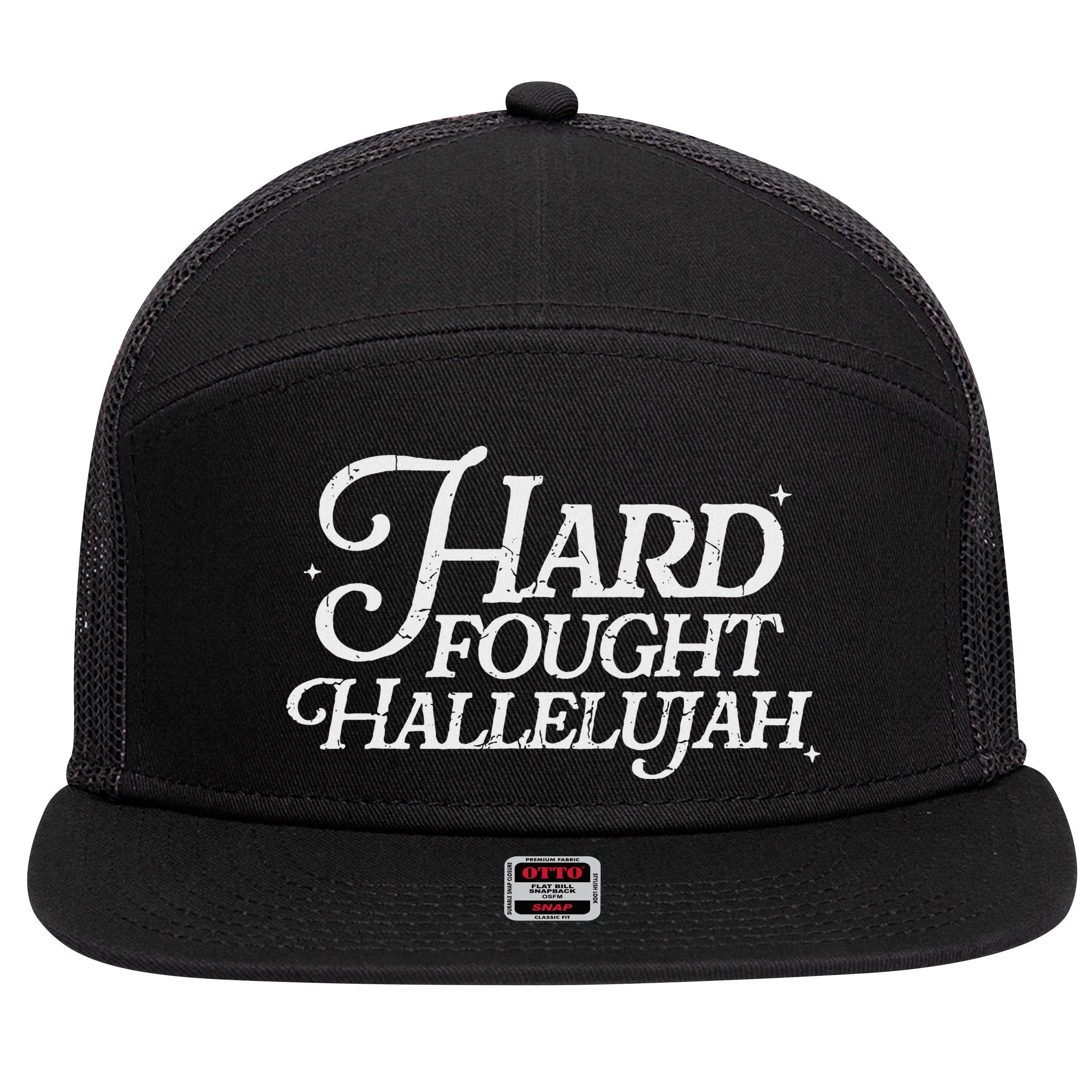Hard Fought Hallelujah Bible Verse Christian Jesus 7 Panel Mesh Trucker Snapback Hat