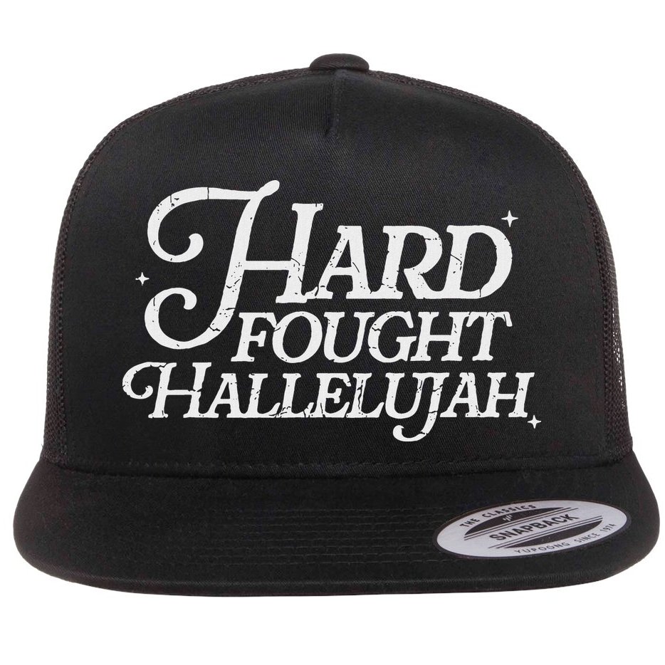 Hard Fought Hallelujah Bible Verse Christian Jesus Flat Bill Trucker Hat