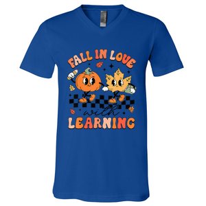 Halloween Fall In Love With Learning Thanksgiving Teacher V-Neck T-Shirt