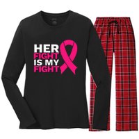 Her Fight Is My Fight Breast Cancer Awareness Family Support Women's Long Sleeve Flannel Pajama Set 