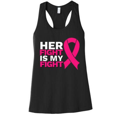 Her Fight Is My Fight Breast Cancer Awareness Family Support Women's Racerback Tank