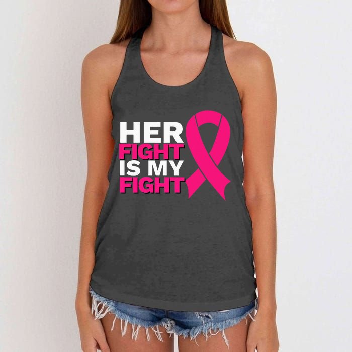 Her Fight Is My Fight Breast Cancer Awareness Family Support Women's Knotted Racerback Tank