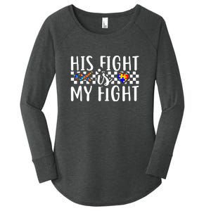 His Fight Is My Fight Autism Awareness Month Ribbon Puzzle Women's Perfect Tri Tunic Long Sleeve Shirt