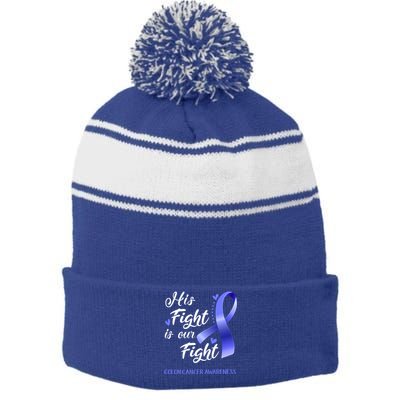 His Fight Is Our Fight Colon Cancer Awareness Gift Stripe Pom Pom Beanie