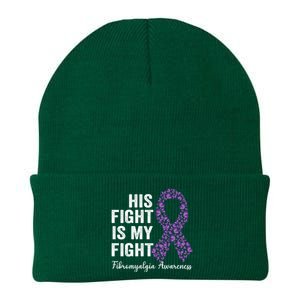 His Fight Is My Fight Purple Ribbon Fibromyalgia Awareness Gift Knit Cap Winter Beanie