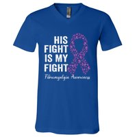 His Fight Is My Fight Purple Ribbon Fibromyalgia Awareness Gift V-Neck T-Shirt