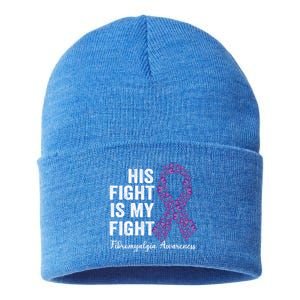 His Fight Is My Fight Purple Ribbon Fibromyalgia Awareness Gift Sustainable Knit Beanie