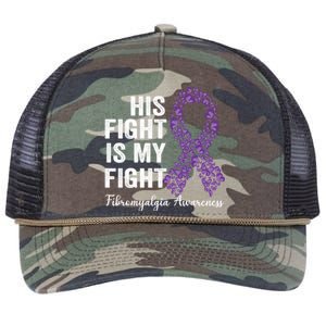 His Fight Is My Fight Purple Ribbon Fibromyalgia Awareness Gift Retro Rope Trucker Hat Cap