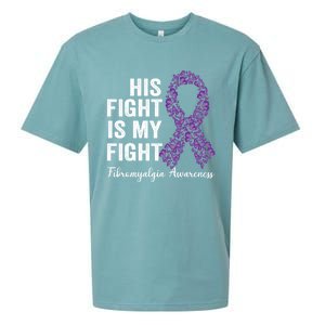 His Fight Is My Fight Purple Ribbon Fibromyalgia Awareness Gift Sueded Cloud Jersey T-Shirt